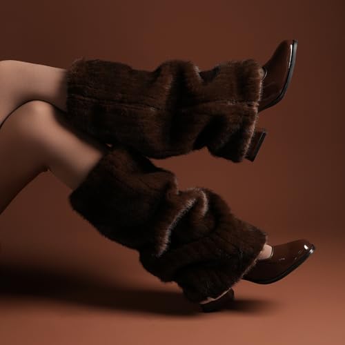 Image of Theater Women Ribbed Fur Leg Warmer - Cream | Soft Faux Fur with Ribbed Knit Base | Cozy Winter Layering Accessory | Stretchable & Free Size