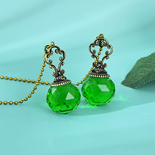 Image of Set of 2 Vintage-Style Green Fan Pull Ceiling Fan Chain Pulls Crystal Prism Ball