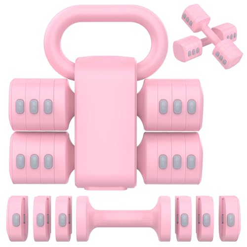 Image of Hezeyferg Adjustable Dumbbell Set, 2-in-1 Hand Weights with Kettlebell Form | 4-Level 2.2-5.5lb Each, Dual-Button Locking, for Women Men Beginners Home Gym, Portable & Space-Efficient, Full Body Workout
