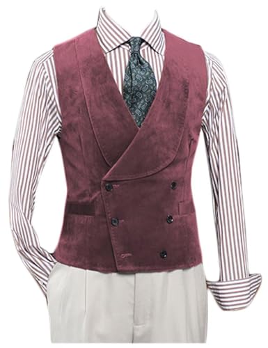 ONAXTDA Mens Corduroy Vest Double Breasted Shawl Lapel Waistcoat for Business Wedding