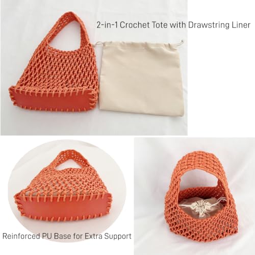 Image of Mini Clutch Handbag Fishing Net Bucket Bag Cotton Rope Crochet Drawstring Woven Beach Bag Small Tote for Women Girls