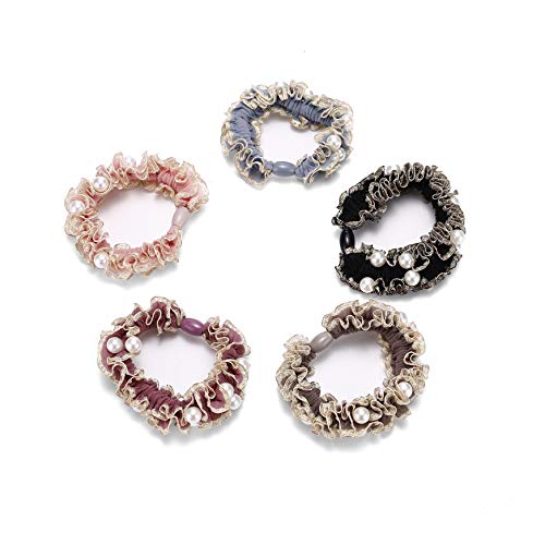 Qiray Hair Ties For Women Coil Hair Ties,Large Lace Phnom Penh,5 Colors 10 Pieces.