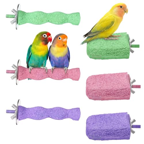 Image of 6PCS Bird Beak Grinding Stone Perch - Anti-Slip Resin Perch Stand for Beak & Claw Trimming, Chewing Toy for Parakeets, Budgies, Cockatiels, Conures
