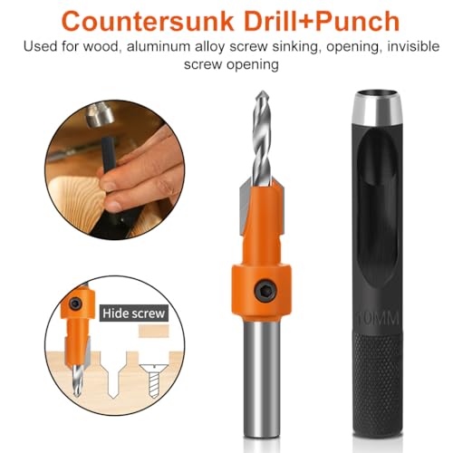 Image of Serplex 10Pcs Wood Countersink Drill Bit Set, with 5Pcs Extra Pilot Drill Bit, 5 /16 inch Round Shank, Hex Key Wrench, Counter Sinker for Woodworking, 5 Sizes 2.8X10, 3.0X10, 3.2X10, 3.5X10, 4.0X10