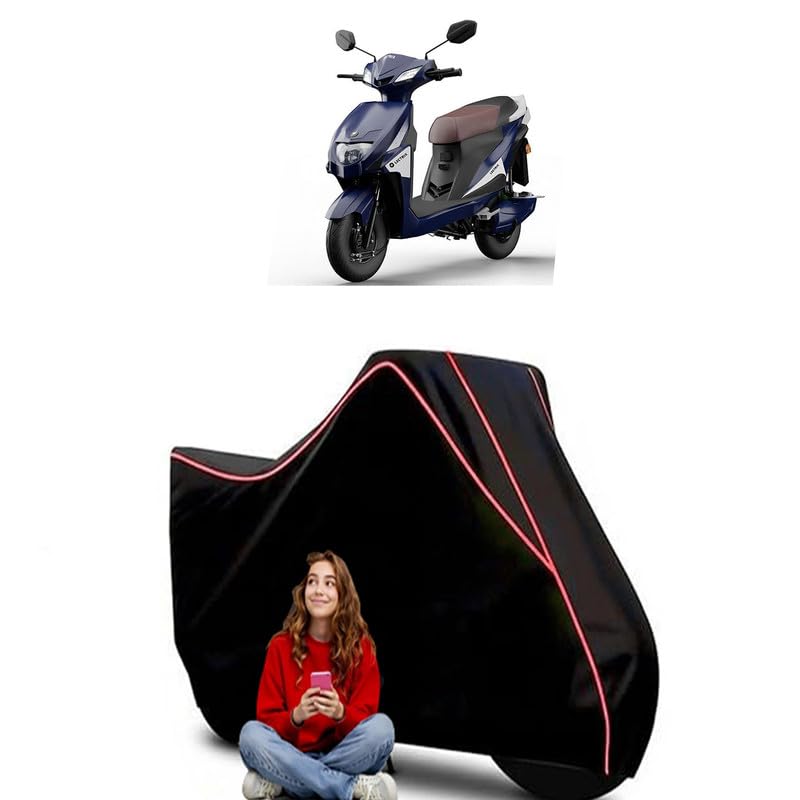 Image of Lectrix EV LXS 2.0 Subscription Scooty Bike Cover Water Resistant Outdoor Use Universal Fit Scooters Motorcycles Heavy Duty UV Protection Dust Rain Scratch Resistant Elastic Bottom Black Blue Piping