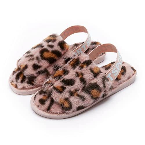 Weytua Womens Slipper With Strap Memory Foam Slipeers For Woman Faux Fur Fuzzy Comfy Soft Plush Open Toe Indoor Outdoor Spa Bedroom Slipper Sandals Pink Leopard Print Sandals Women Size 7.5 8.5 #TOP1