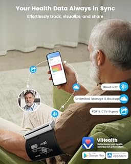 Wellue BP2A Smart Blood Pressure Monitor - Wireless Uppr Arm Cuff Bluetooth BP Machine with One Piece Design, Stores Historical Data and Connects Easily to The APP for iOS & Android
