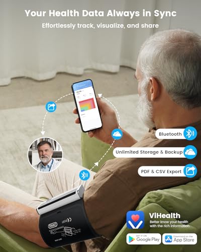 Image of Wellue BP2A Smart Blood Pressure Monitor - Wireless Uppr Arm Cuff Bluetooth BP Machine with One Piece Design, Stores Historical Data and Connects Easily to The APP for iOS & Android