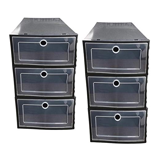 シューズボックス シューズラック スニーカー ボックス 靴収納棚 6個セット 大容量 男女兼用 防塵 多層 プラスチックケース 折りたたみ 組立て式 (フルブラック)