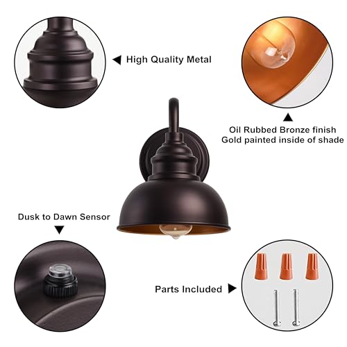 Image of Oil Rubbed Bronze Dusk to Dawn Outdoor Lights 2 Pack, 9 Inch Farmhouse Barn Lights Outdoor,Outside Wall Light for House, Garage, Doorway, Porch