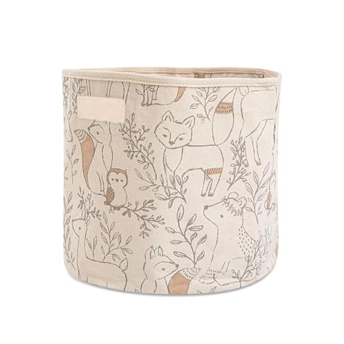 Crane Baby Woodland Nursery Basket, Animal Nursery Decor, Fabric Storage Bin, Collapsible Forest Decor, Hamper with Handles for Toys, Laundry, and Baby Items