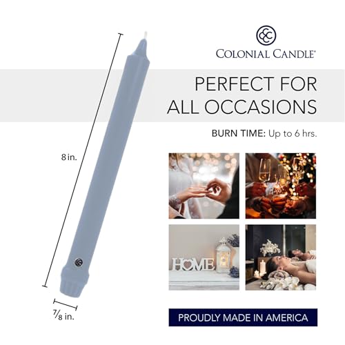 Image of Colonial Candle Unscented Taper Candle, Classic Collection, Wedgewood, 8 in, Pack of 12 - Up to 6 Hours Burn