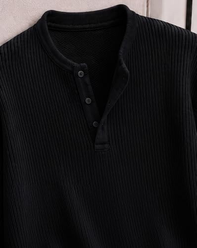 Buy AUSK Men's Premium Frill Texture Henley T Shirts | Full Sleeve Cotton Blend Casual T Shirt | Regular Fit T Shirts for Men | Ideal, Travel & Office Wear Black at Amazon.in - Image 6
