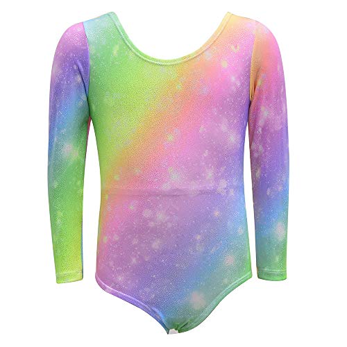 Gymnastics Leotards for Child Girls One-piece Sparkle Long Sleeve Colorful Rainbow Dancing Athletic