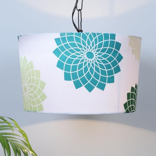 Image of Tu Casa Dahlia Floral Print Fabric Glow Pendent Light Hanging Lamp For Bedroom, Living Room, Lounge, Office, Gifting Area Without Bulb For Home Decoration (Height - 20 inch)