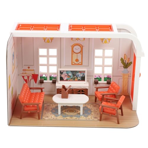 Kit maison miniature de salon avec mobilier plastique pour décor poupée et jeu éducatif