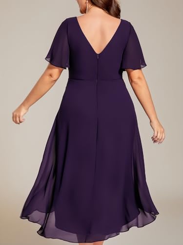 Ever-Pretty Plus Women‘s Short Sleeves V Neck A Line Chiffon Knee Length Plus Size Cocktail Dress for Curvy Women2