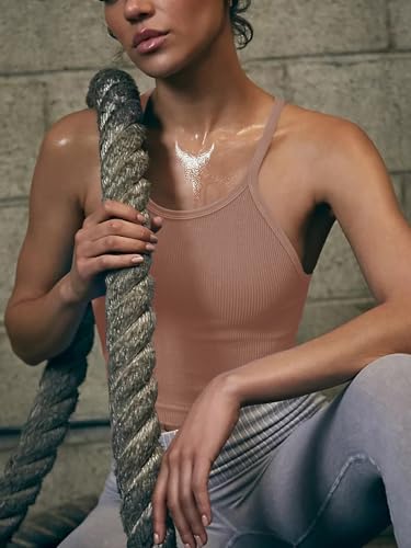 Image of LASLULU Womens Sports Bra Seamless Long Tank Spaghetti Strap Workout Bra