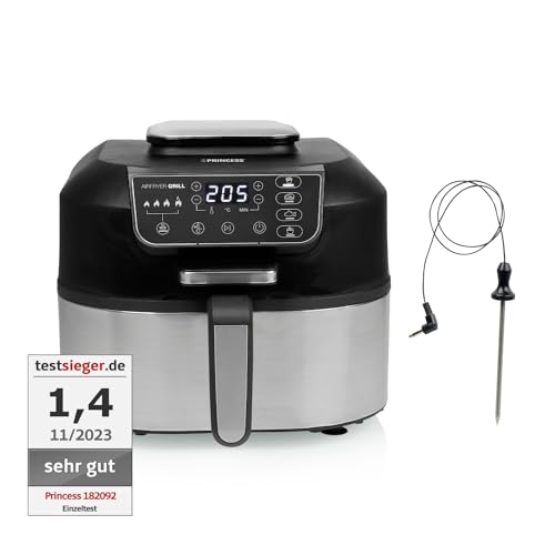 Princess 2-in-1 Heißluftfritteuse und Grill - 4 Programme - Max 265°C - Inklusive Thermometer - 1760W - Herausnehmbarer ...