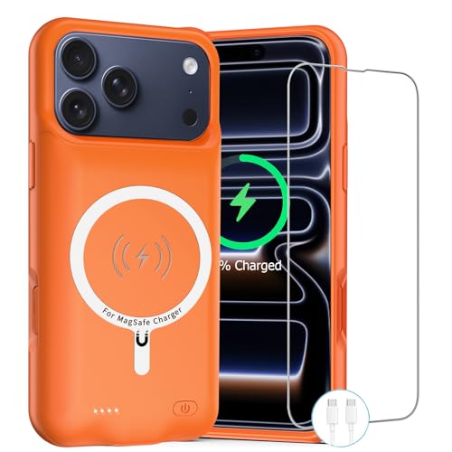Battery Case for iPhone 17 Pro 10000mAh Rechargeable Portable Charging Case with Wireless Charging Compatible for iPhone 17 Pro (6.3 inch) with Carplay Extended Battery Pack Charger Cover (Orange)