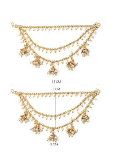 Image of Sukkhi Classical Traditional 18k Gold Plated with Brass Metal & Pearls Studded Jhumka /Jhumki Multi Layer Ear Kan Chain Earring Jewellery for Women & Girls|Bahubali Inspired Long Chain