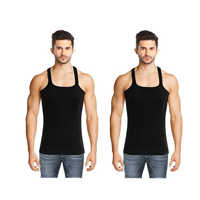 Image of INNERO Black Gym Vest for Men, Stylish Undershirt, Trending Baniyan