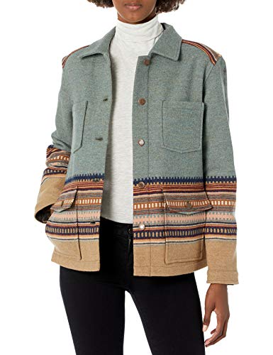Pendleton Women's Western Horizons Wool Coat, Shale Mix Stripe Jacquard, MD