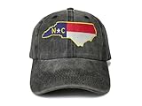 Shenbors Embroidered North Carolina State Flag Hat for Men Women Kids, Washed Black Adjustable Denim Snapback Trucker Hat Baseball Cap