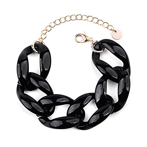 Resin Link Bracelet Trendy Bracelet Colorful Bracelet Acrylic Paperclip Chain Bracelet Minimalist Rainbow Resin Link Bracelet Oval Chain Link Bracelet for Women Girls Gifts-Black