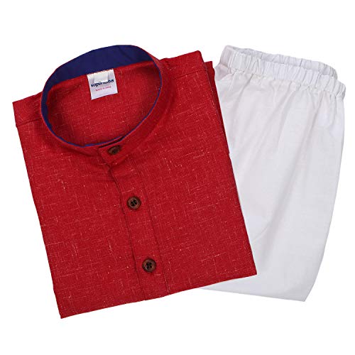 Image of superminis Baby Boys Cotton Solid Ethnic Wear Kurta Pyjama Set With Wooden Button