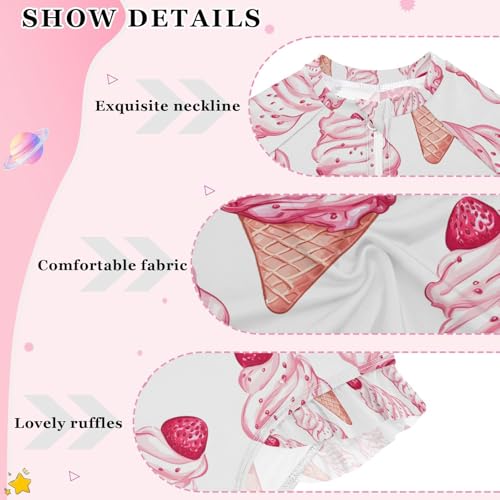 ALAZA Strawberry Ice Cream Cartoon Girls One Piece Swimsuit Long Sleeve Rashguard Swimsuit UV 50+ Swimwear Zip4