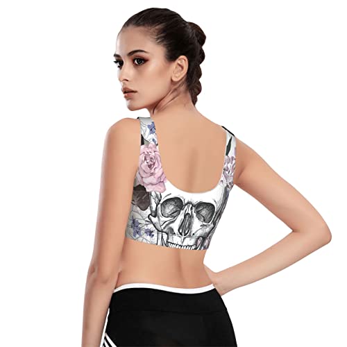 Rajanaz Skull with Flowers Sports Bra for Women Seamless Padded Yoga Bras Workout Fitness Running Crop Tank Tops - Image 6