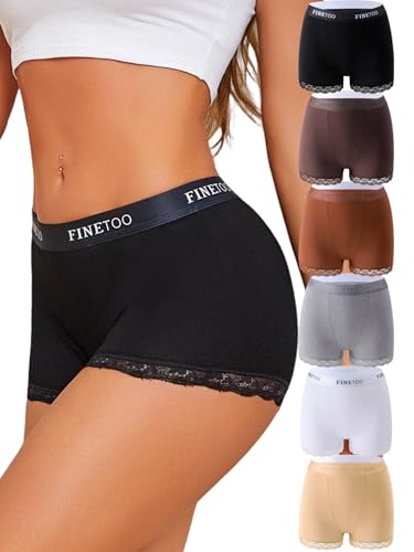 FINETOO Womens Underwear Cotton Boy Shorts High Waisted Full Coverage Boxer Briefs Sexy Lace Panties for Lady Girls-M