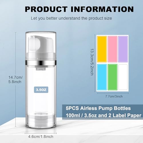 Cosywell Airless Pump Dispenser Bottles 5 Pack 3.4oz/100ml Empty Moisturizer Pump Dispenser Airless Cosmetic Pump Container Travel Pump Bottles for Toiletries Shampoo Lotion2