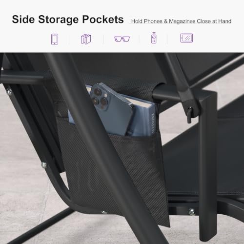 Image of PURPLE LEAF 3-Seat Outdoor Porch Swing with Adjustable Canopy, Heavy Duty Aluminum Frame Patio Swing Chair for Adults, Perfect for Garden Deck Lawn, Grey