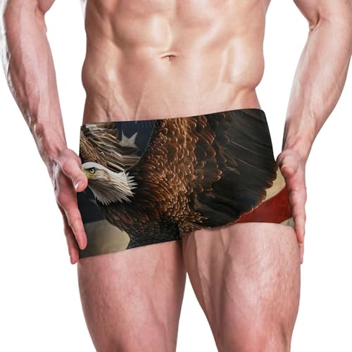 Bald Eagle American Flag July 4th Mens Swim Trunk Swimwear Swim Brief Square Leg Board Short S S04067382