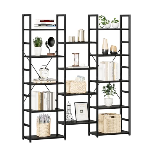 NUMENN Triple Column 5 Tier Bookshelf, Bookcase with 14 Open Disp...