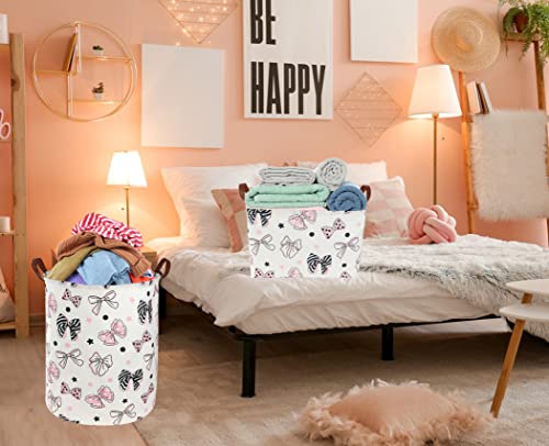 Image of Essme Rectangular Pink Basket ,Mother's Day Basket, Storage Baskets Organizer with Handles for Room Decor,Gift Bins.(Bowknot )