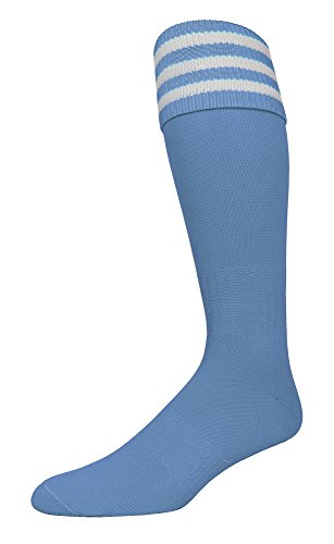 PEAR SOX Pearsox Euro 3 Stripe Knee High Socks - Moisture Wicking Athletic Socks with Arch and Ankle Support (Youth, Sky)