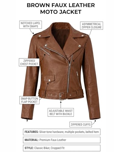 Image of Leather Retail Stylish Brown Jacket For Women's