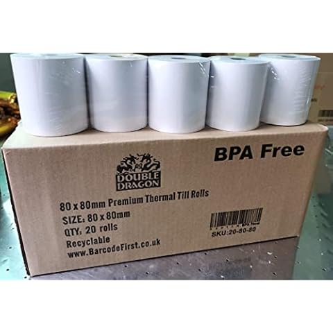 Double Dragon Thermal Paper Till 20 Rolls, White, 80 mm x 80 mm Size Cover