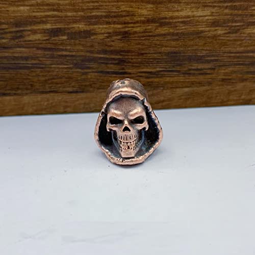 Brass Grim Reaper Skull Handmade Knife Lanyard Beads Pendant,Umbrella Rope Hanging Jewelry Outdoor EDC Tool DIY Keyring Bracelet Accessory (purple brass)