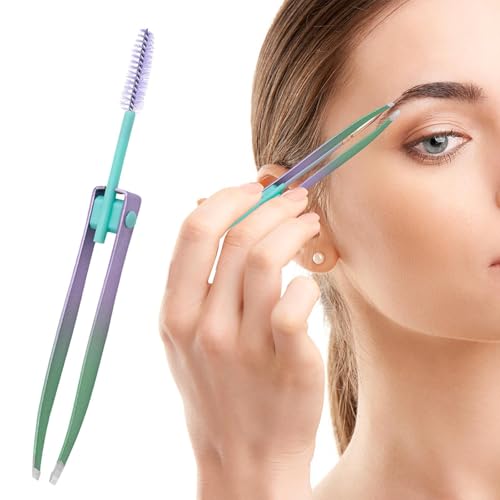 Cejas de cejas para mujeres, pinzas de cejas de | 2 en 1 de acero inoxidable con pincel - Cepillo de párpados dobles, depilación encarnada, herramienta de preparación de maquillaje para mu