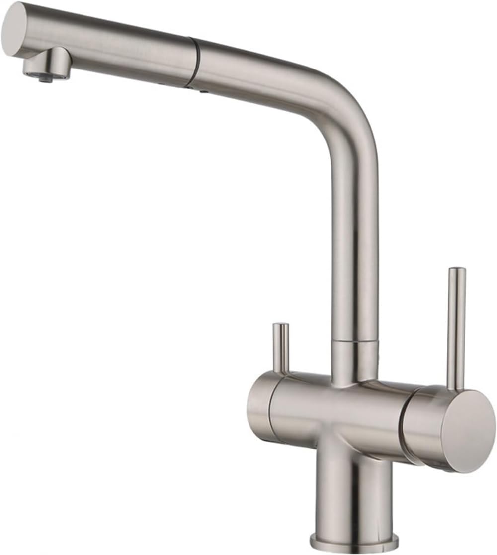 Robinet de cuisine 3 voies en acier brossé avec douchette de luxe