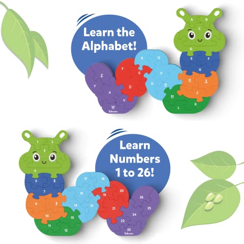 Skillmatics Wooden Puzzle - The Clever Caterpillar, 2 Puzzles In 1, 26 Double-Sided Pieces, Learn Letters & Numbers, Gifts For Ages 3 To 7 #TOP2