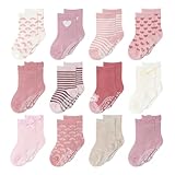 The Peanutshell Organic Baby Socks for Girls 0-3 Months Set of 12 - Non-Slip Grip, Soft and Breathable Cotton Baby Crew Socks - All Day Comfortable Design for Newborn - Blush