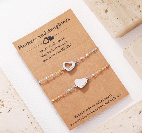 Image of DS Mother Daughter Bracelets Set,18K Gold Plated Stainless Steel Heart Jewelry for Women Girls,Mothers Day Gifts for Mom /Daughter,Adjustable Matching Bracelets for Mommy and Me gift box packaging