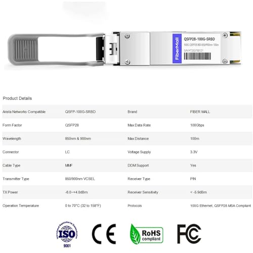 Image of 100G QSFP28 SR BIDI for Arisat QSFP-100G-SRBD 100GBASE-SRBD QSFP28 Optical Transceiver Module BIDI 850nm & 900nm 100m LC MMF DDM