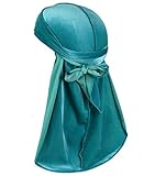 Unisex Velvet Deluxe Durag for 360 Waves Men Women Headwraps Extra Long-Tail Straps Du-RAG DUR7 Aqua