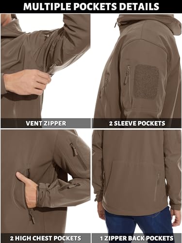 Image of TACVASEN Men's Special Ops Military Tactical Soft Shell Jacket Coat | Waterproof,windproof | Multi-pockets,adjustable hood | Ideal for rain,hiking,snow,ski